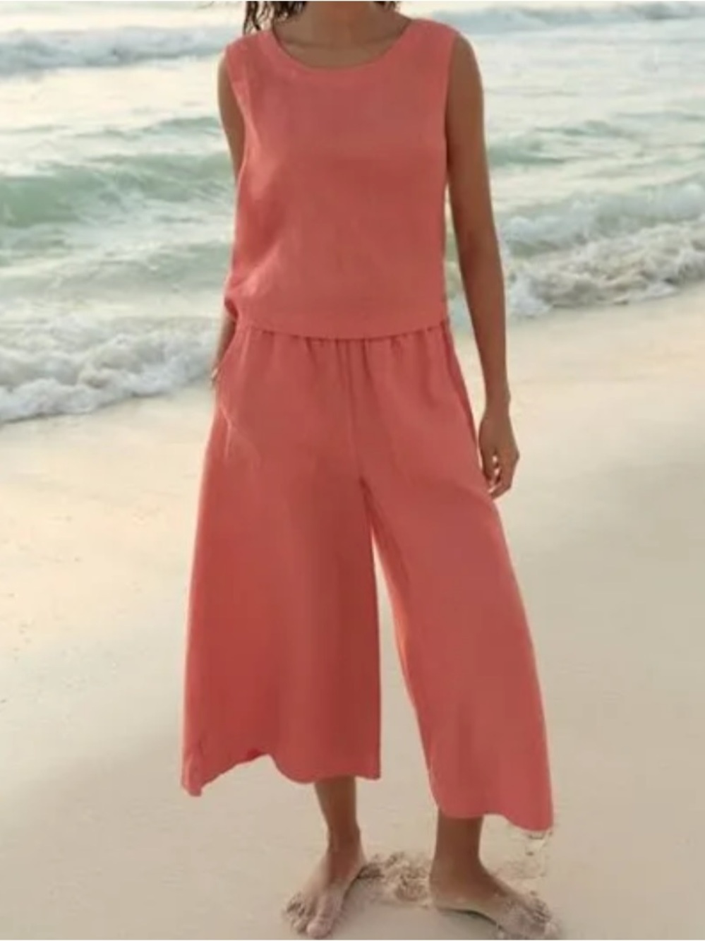 Poetry Wide Cropped Linen Culottes Size 10